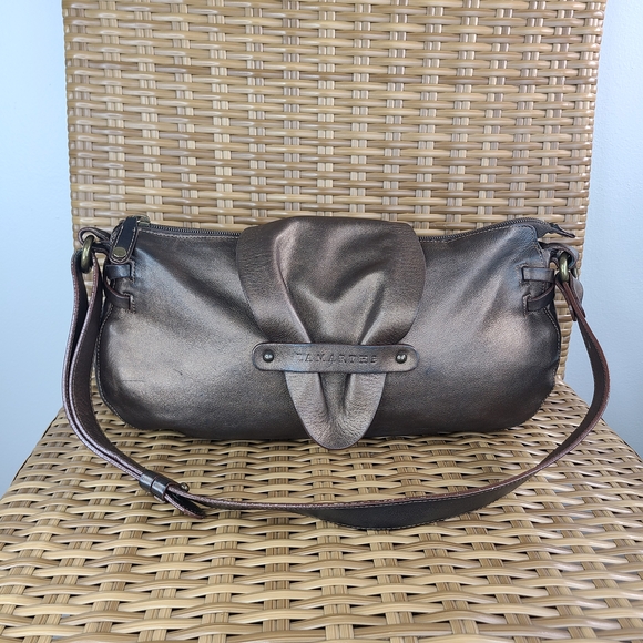 Lamarthe Handbags - Lamarthe Paris Metallic Brown Small Leather Shoulder Bag Stud Accents